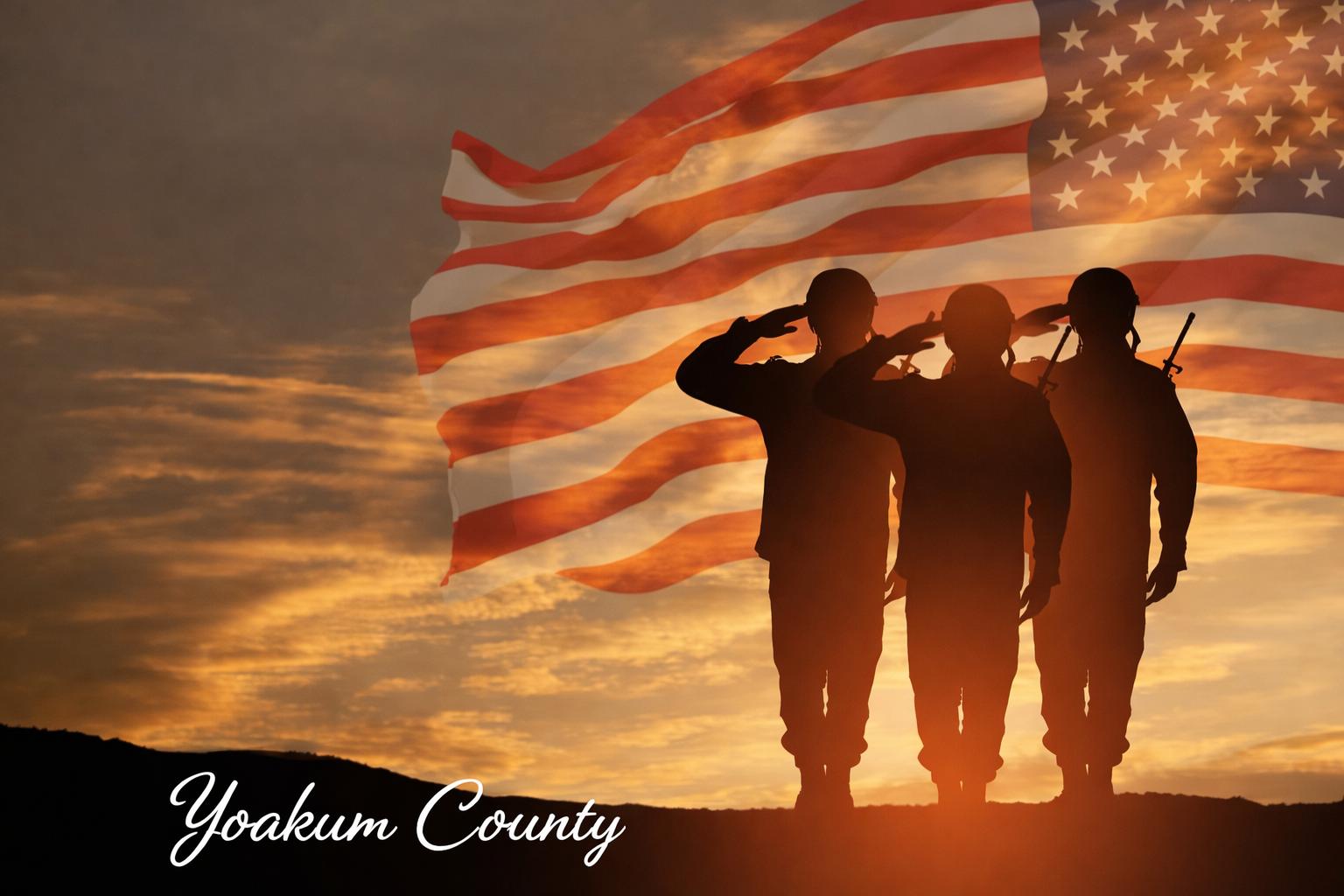 Picture of soldiers saluting with Yoakum County written at the bottom.
